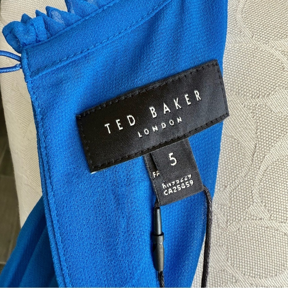 NWT Ted Baker London Helyos Blue Halter Neck Pleated Maxi Dress Sz Ted 5 US 12 - Picture 9 of 11
